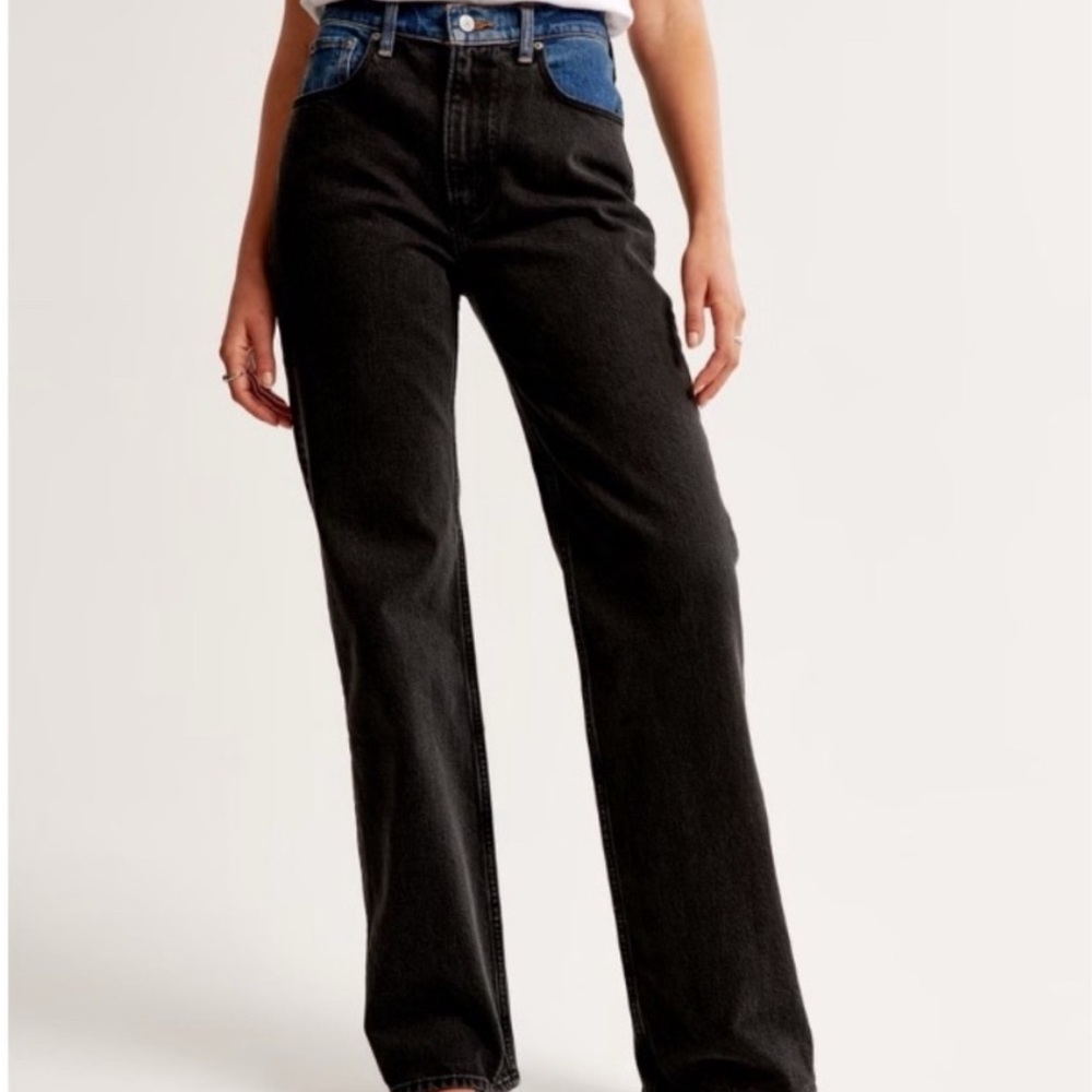 Abercrombie & Fitch Black and Blue Straight Leg Jeans